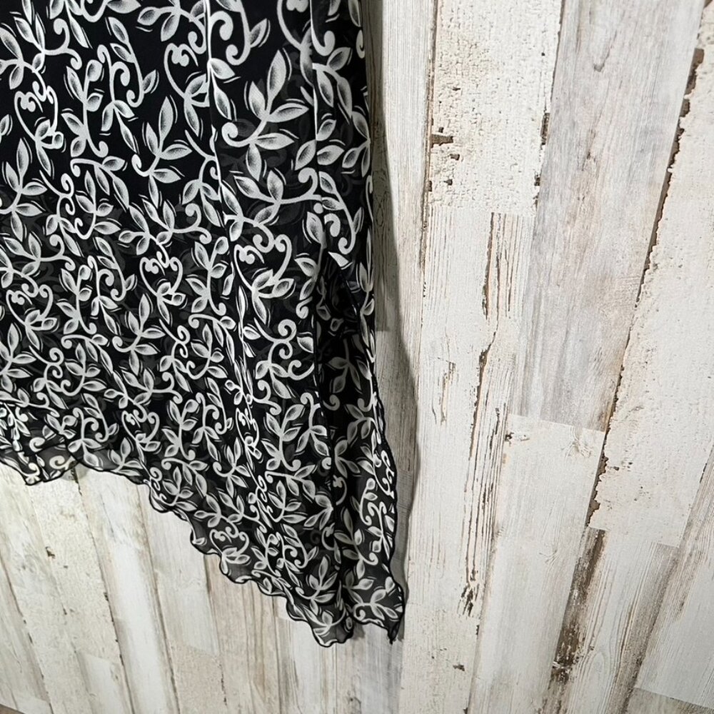Vintage 90s Floral Black Cream Asymmetrical Midi Skirt Womens Size 8/Medium‎ - Picture 3 of 6